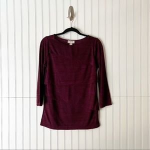 Loft Purple Overlay 3/4 Sleeve Blouse